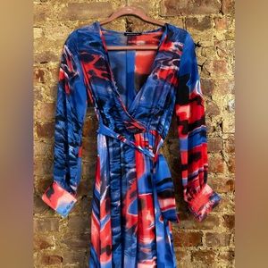 Belted, Floor Length Tie-Dye Sheer Wrap Dress